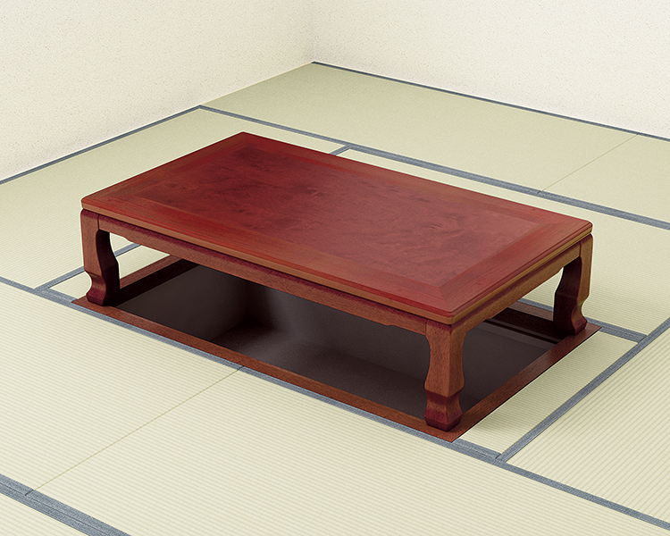 伝統和座卓3×5尺　〈花梨レッド〉 深みのある花梨の色合いが特長。