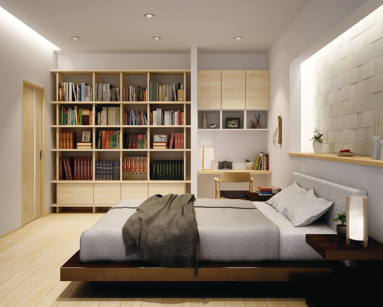 ブックシェルフプラン インテリアとして空間に馴染む美しいシェルフ。 フィットシェルフは一人だけの時間を楽しむ寝室の本棚としても最適。