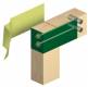 フレームを接合している緑色のシートはアラミド繊維（鋼板の約5倍の引っ張り強度を有する）で、これが地震の際に横からの力に対して強い抵抗力を発揮しフレームの破壊（＝住宅の崩壊）を防ぐ。