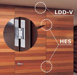 埋込タイプのLDD-Vに隠し蝶番HESを組み合わせれば、フラットでゆっくり閉まる優雅なドアを制作できます。