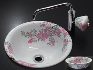 染錦桜絵 丸型手洗鉢300の詳細