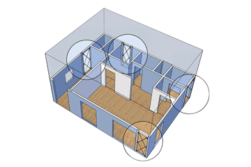 高い耐震性能と制震性能を兼ね備えているため、耐力壁を少なくすることが可能。設計の自由度を高められる。2階建て木造住宅(在来軸組工法)で延べ床面積が115㎡程度であれば、4セットを設置するのが理想的。