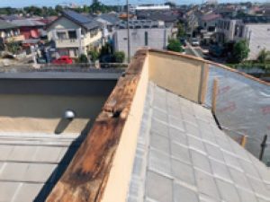 板金笠木撤去時の下地材の腐朽状況