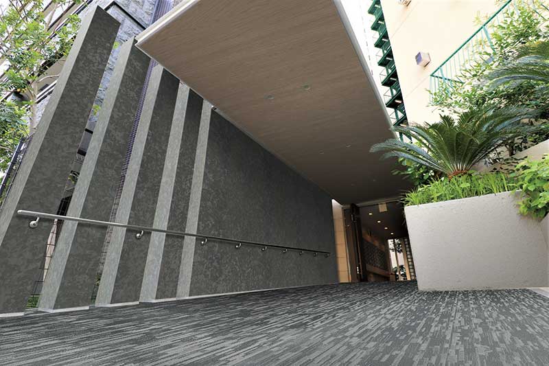 溶融亜鉛めっき（リン酸処理）をイメージし、ダーク色とミディアム色で展開。実素材のもつ奥行きをベルビアンならではの技術で表現。外装でも使用できるベルビアンEXでラインアップ。