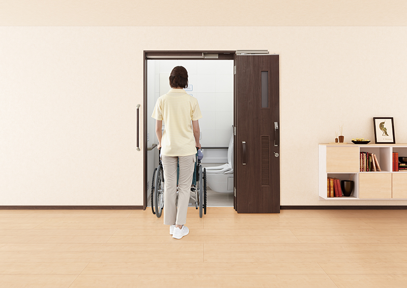 ひきドアは大建工業株式会社とTOTO株式会社UD研究所の共同開発商品。
