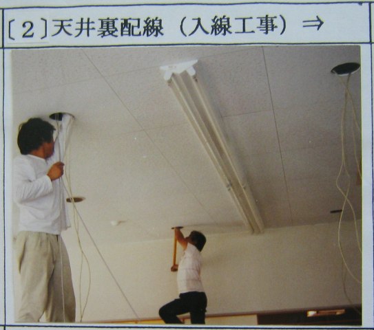 開口から天井裏への入線工事
