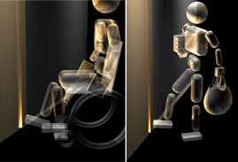 身長にかかわらずどの部分でも扉を開閉できるように、バーハンドルではなく掘り込み式の取っ手を採用。 車いす利用時や荷物を持った時に足で開閉できるよう、下部になるにしたがって深く設計している。