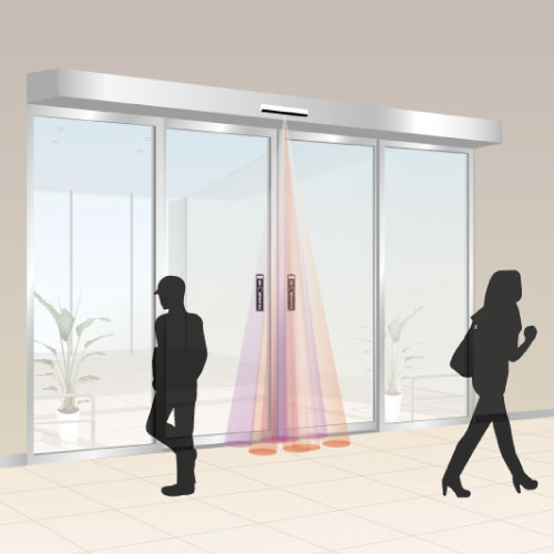 横切り進行ではドアが開かないため、自動ドアのムダな開閉を削減