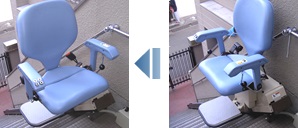 上階でいすが90度回転（レバー式）。