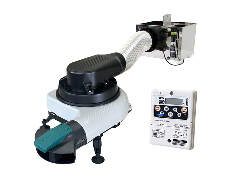 送風機は除湿した空気を広範囲に循環でき、標準装備のフィトンチッドカートリッジで消臭機能も備える。