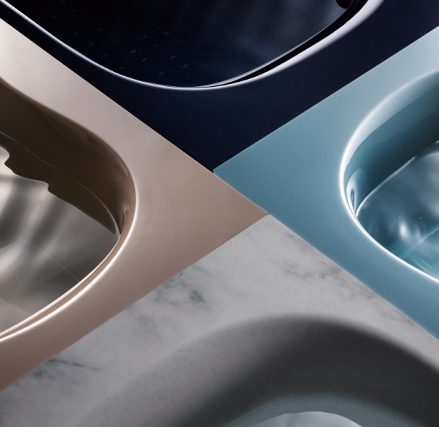 触れ心地にとことんこだわった人造大理石素材「エクラン」。深みのある宝石のような輝きとしっとりした肌触りが特徴。ゲルコートで保護された表面は熱に強く劣化も少ないため、手入れしやすく美しさも長続き。