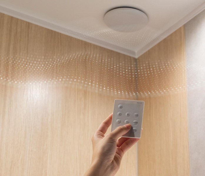 ボタンひとつで音楽が流れ出す「サウンドシャワー」。やすらぎを演出するプリセット音源搭載。
Bluetooth®で接続した自分のデバイスから好きな音源を簡単に楽しむことができる。